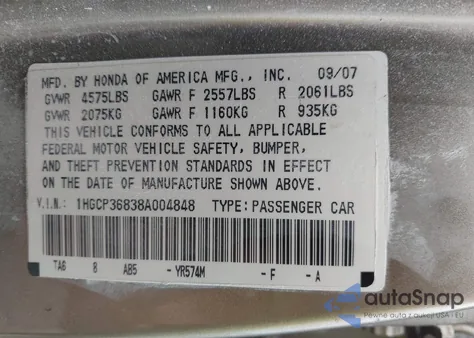 2008 Honda Accord 3.5 Ex-L from USA, damaged, VIN 1HGCP36838A004848